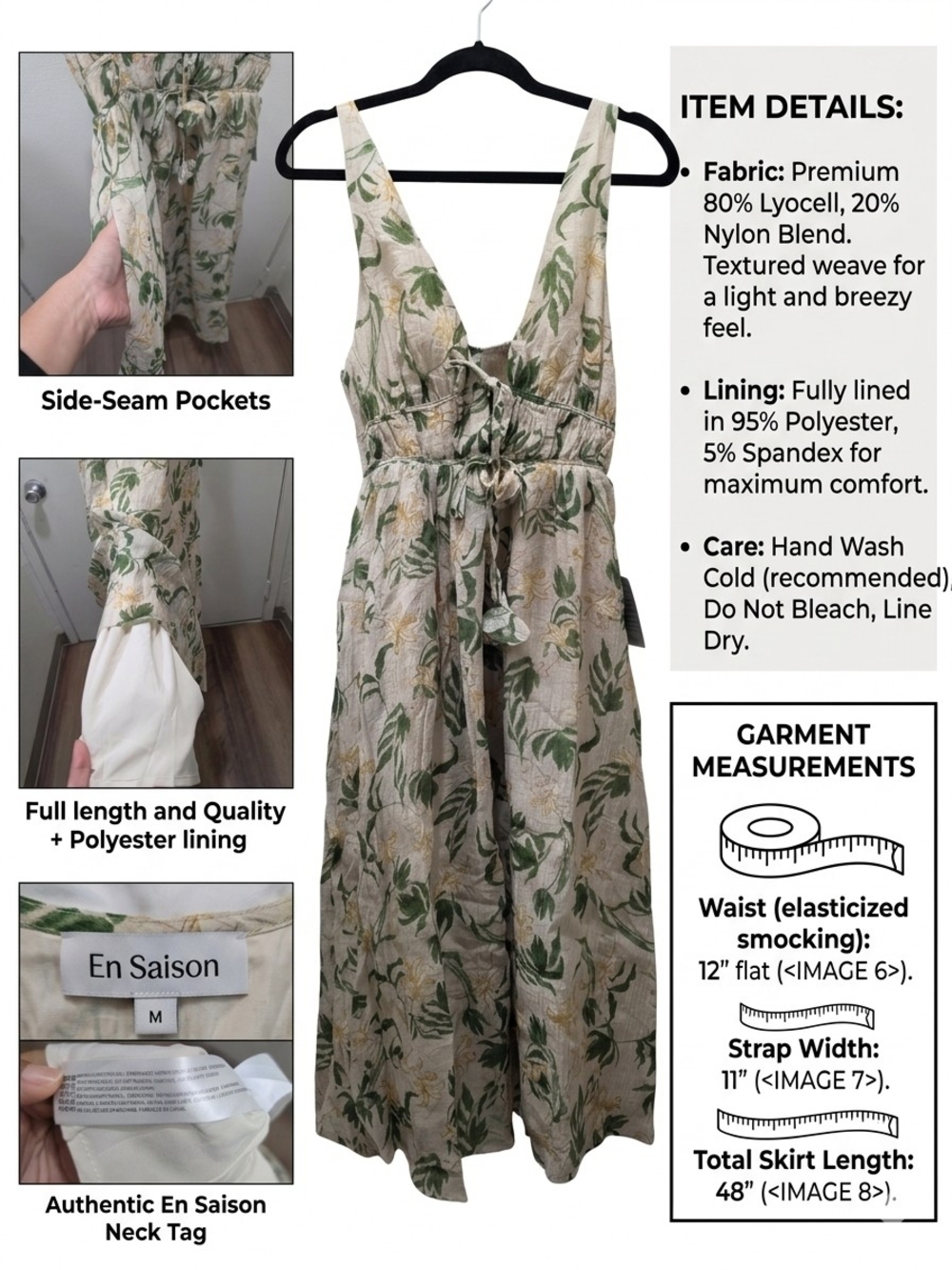 ​En Saison Floral Smocked Midi Dress with Fabric Tassels - NWT - Picture 2 of 14